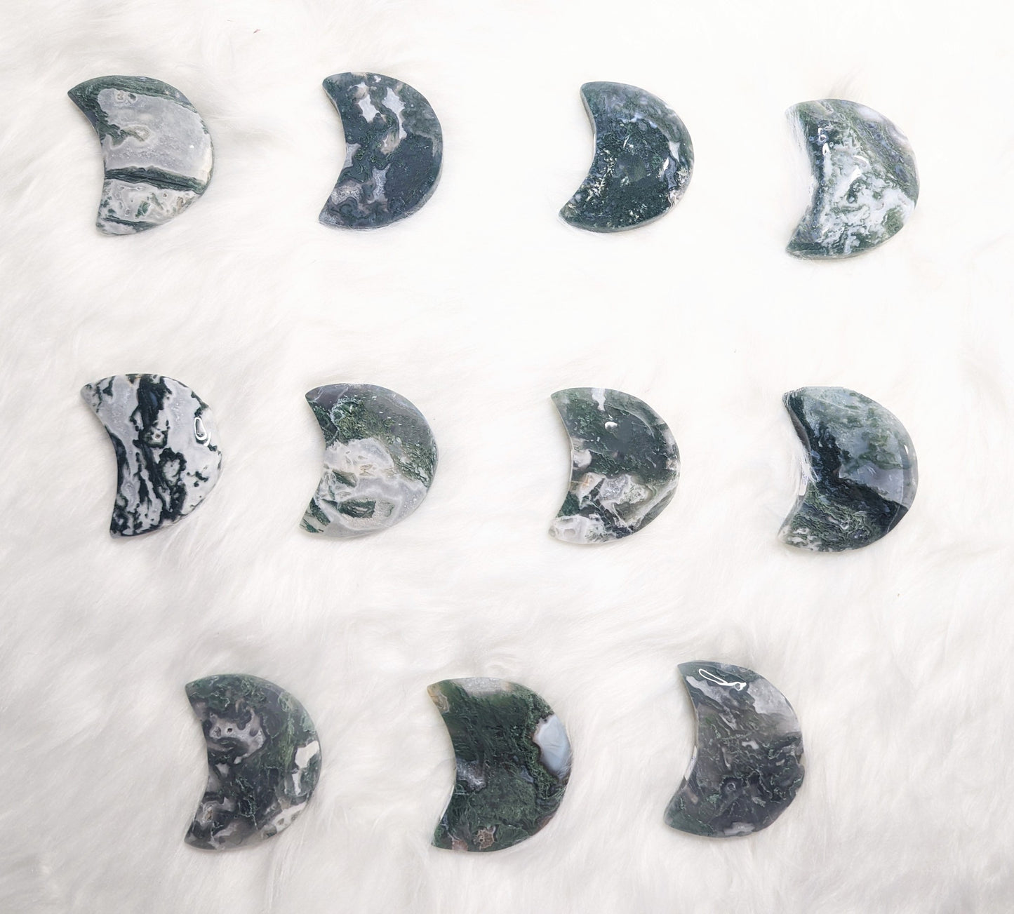 2" inches to 2.25" inches Moss Agate Moon