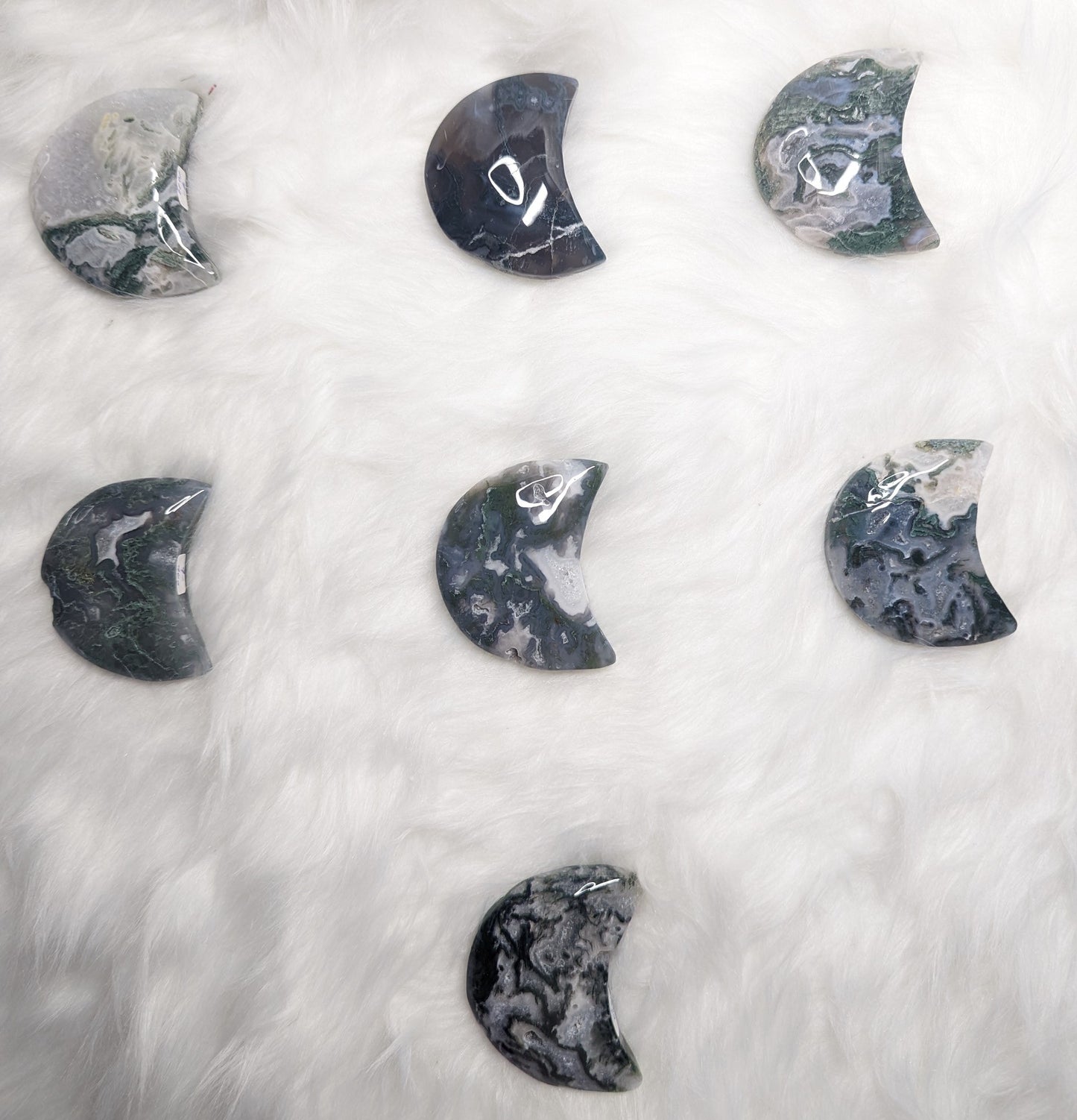 2" inches to 2.25" inches Moss Agate Moon