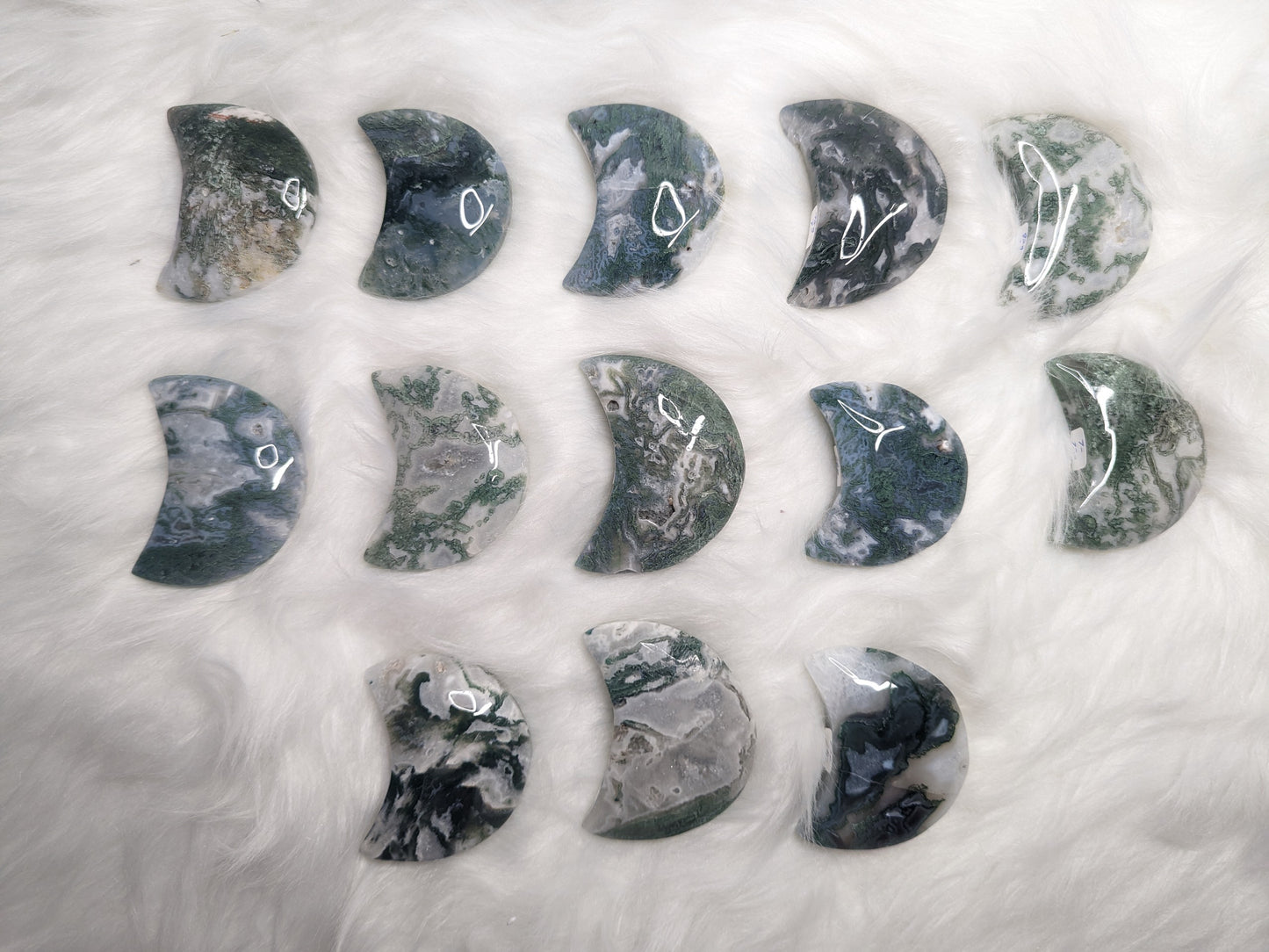 2" inches to 2.25" inches Moss Agate Moon