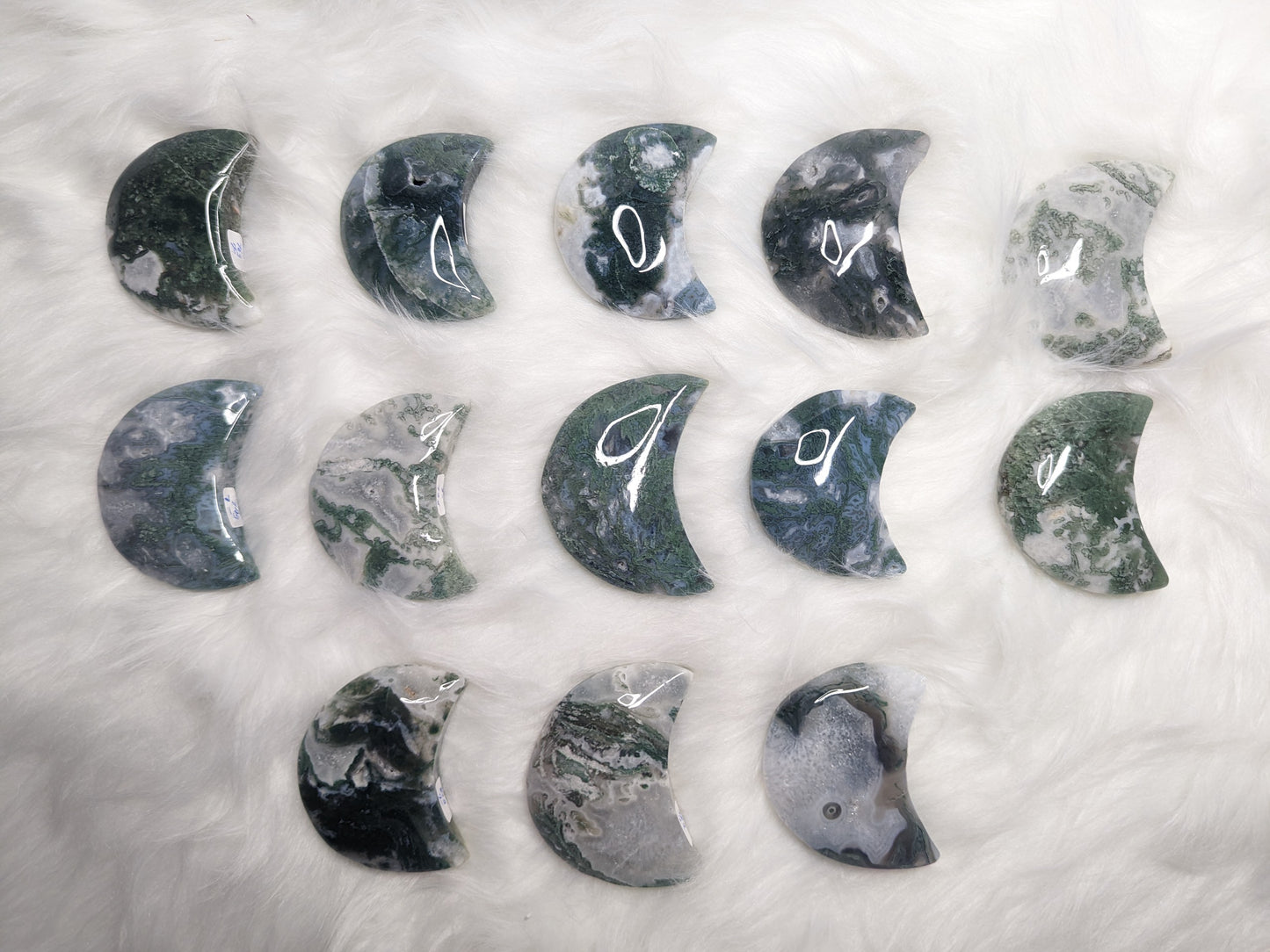 2" inches to 2.25" inches Moss Agate Moon